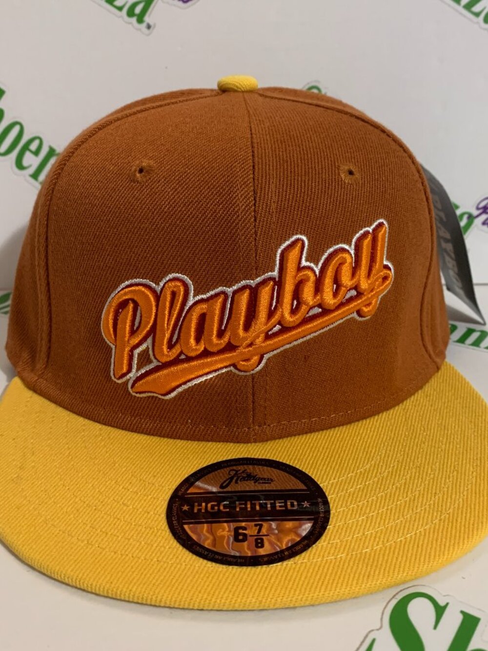 Headgear Classics Hat Playboy Fitted Cap Bunny Stay Playful Brown Yellow 6 7/8